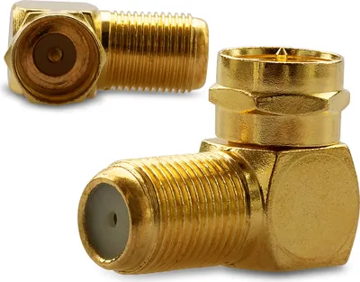 Produktbild von SAT F-Stecker 2x Winkelstecker Koaxialkabel F-Buchse auf 90° F-Stecker vergoldet