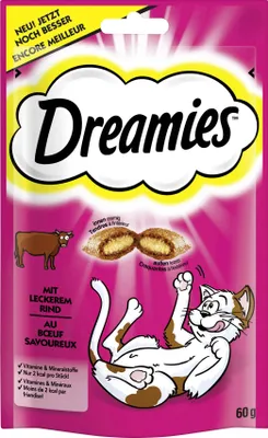 Produktbild von Dreamies mit Rind für Katzen leckerer Snack im Frischebeutel 60g