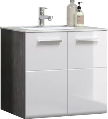 Produktbild von trendteam Bad Waschbeckenunterschrank Riva Rauchsilber Melamin/Weiß Hochglanz Tiefzieh 62 x 59 x 47 cm
