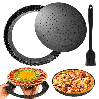 Immagine prodotto di Stampo per quiche con fondo removibile - Acciaio al carbonio - 28 cm - Forato - Nero