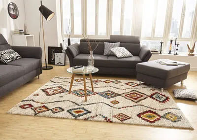Hochflor-Teppich, geometrisch, 120x170 cm, creme
