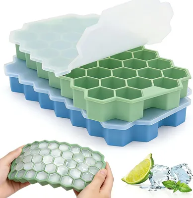 Produktbild von Eiswürfelform aus Silikon, 2er-Pack 37-Fach Eiswuerfel Form, Stapelbar Eiswürfelbehälter Mit Deckel, Gekühlte Getränke, Whisky und Cocktails, LFGB  und BPA Frei Schwarz
