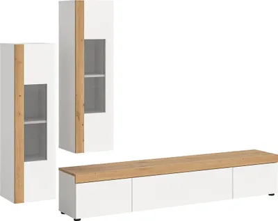 Image de Ruda bibliothèque système 3 éléments mural ou sur pied blanc, chêneReproduction.