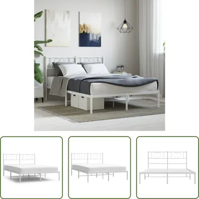 Produktbild von The Living Store Bettgestell mit Kopfteil Metall Weiß 160x200 cm