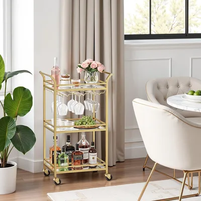 Immagine prodotto di Carrello bar dorato – Carrello bar con specchio – 30 x 46,8 x 92 cm