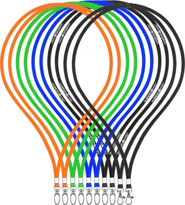 Produktbild von 10 unbedruckte Schlüsselbänder Bunt (je 2 Bänder aus 5 Farben) Lanyard edel glänzend 360° Umhängeband für Kartenhalter Büro ID Karte Fahrkarten Schutzhülle Schlüsselband Handy Band