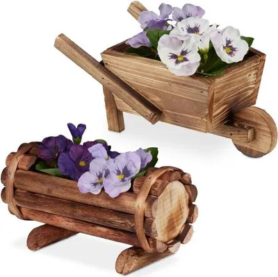 Productafbeelding van 2 decoratieve houten bloempotten