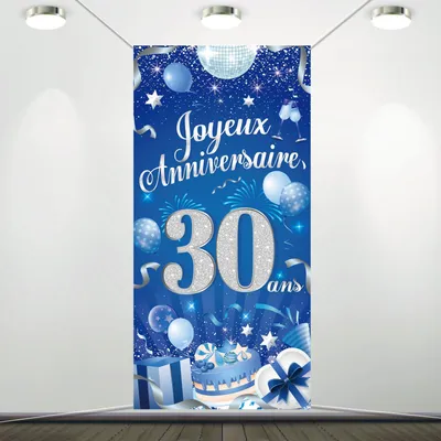 Türbanner Happy Birthday 30 Jahre, Silberblau, 185 x 90 cm