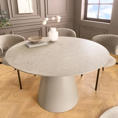 Produktbild von riess-ambiente Runder Esstisch EN VOGUE 120cm matt grau Beton-Design MDF mit Säulenfuß 4 Personen