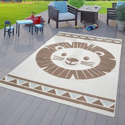 Produktbild von TT Home Kinderzimmer Outdoor Teppich Kinder Spielteppich 3D Optik Modern Löwe Beige Größe 160x220 cm