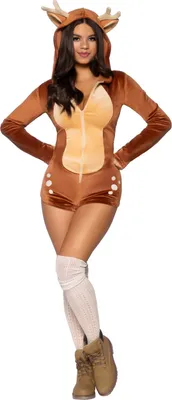 A woman wearing a deer costume.