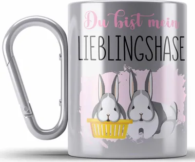 Produktbild von Trendation - Lieblingshase Geschenk Edelstahl Tasse Karabiner Liebste Person Beste Freundin Bester Freund Geschenk (Silber)