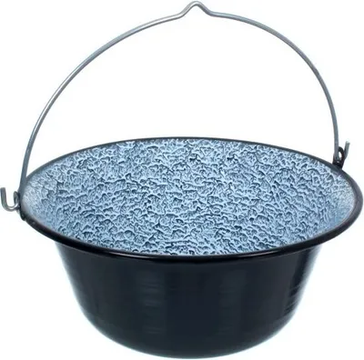 Produktbild von NAJDER Ungarischer Gulaschkessel, Gulaschtopf, Hängender emaillierter Kessel mit Griff, Servierkessel Emaille ohne Deckel, Hängender Topf, Kochkessel aus hochwertigem, emailliertem Stahl, 6L