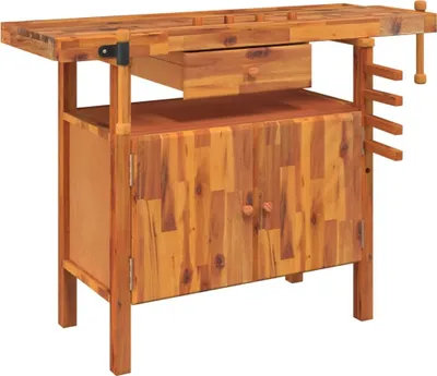 Image de vidaXL Établi avec tiroirs et étaux 124x52x83 cm en acacia