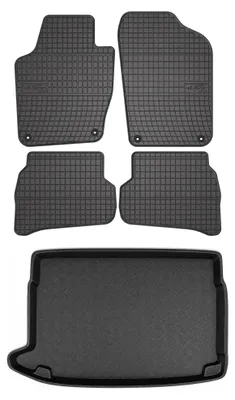 Image de Tapis en caoutchouc + bac de coffre pour Volkswagen Polo V 2009-2017 (hayon, plancher haut) – 5 pièces, noirs, sur mesure