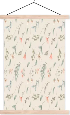 Produktbild von MuchoWow® Textilposter Blumen - Pastell - Muster 120x180 cm mit holzfarbenen Rahmen - Textil-Plakat