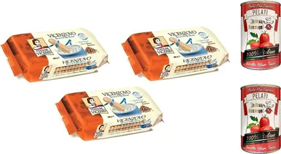 Produktbild von 3x Matilde Vicenzi Savoiardi buon mattino Löffelbiskuits 300g kekse Frühstück + Italian Gourmet 100% italienische geschälte Tomaten dosen 2x 400g
