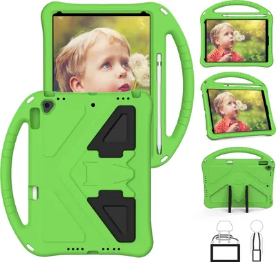Produktbild von Kinder Hülle für iPad 10.2 2021/2020/2019, iPad 9th/8th/7th Gen, Eva Leichte Stoßfeste Faltbarem Ständer, Kids Griff Schutzhülle Grün