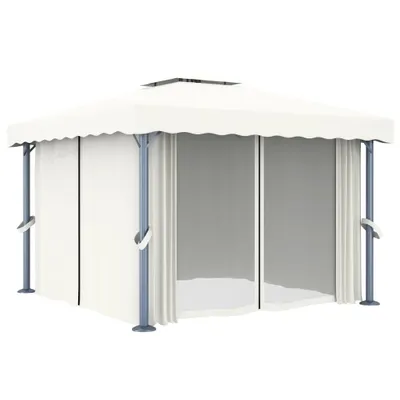 Image de vidaXL Pavillon avec rideau 3x3 m blanc crème aluminium
