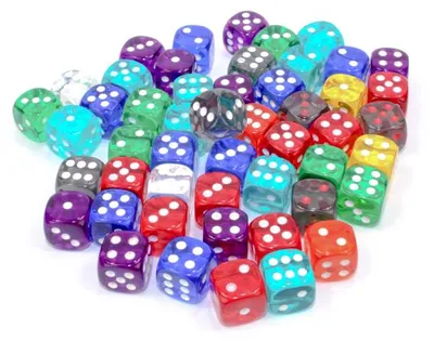 Obrázok produktu pre Sada kociek Chessex – 50 ks priehľadných kociek D6, 12 mm, viacfarebných