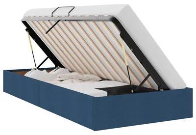 Image de Lit Ottoman avec rangement, couleur bleue, 100 x 200 cm, revêtement en tissu