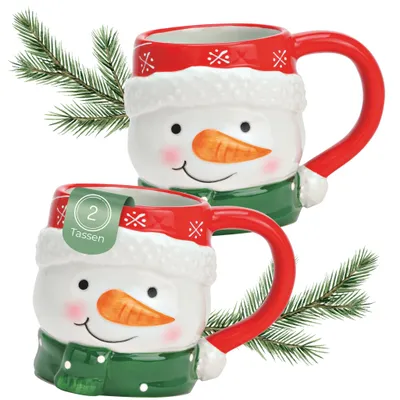 Produktbild von Schneemann Weihnachts-Tassen 2er Set bunt in 10 cm, 370 ml