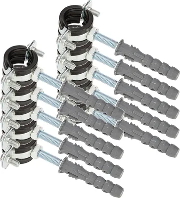 Produktbild von KOTARBAU® 10er Set Rohrschellen 1/2" Rohrbefestigung Rohrleitungsbefestigung Gelenkrohrschellen Dichtung mit Dübeln