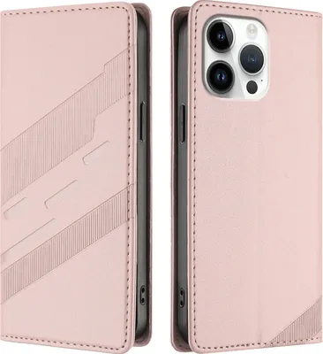 Image de Etui pour iPhone 16 Pro Max, étui portefeuille en cuirPolyuréthaneavec fente pour cartes et fonction stand Rose