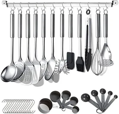 Image de Set d'ustensiles de cuisine 38 pièces en acier inoxydable avec étagère de rangement
