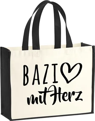 Produktbild von Huuraa Jutetasche Bazi mit Herz 21 Liter Black Jute und Baumwolle Einkaufstasche Geschenkidee