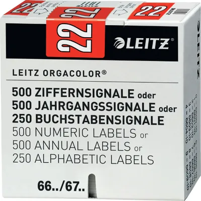 Produktbild von LEITZ Jahressignal Orgacolor "22" auf Streifen rot 100 Stück