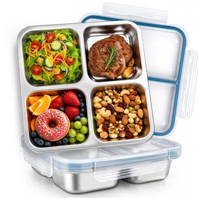 Snackbox mit Fächern, 2er-Set, 720 ml, Edelstahl, auslaufsicher