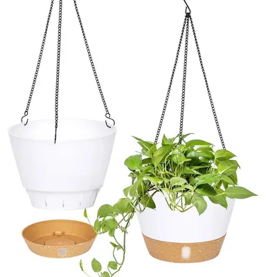 Obrázok produktu pre Závesné kvetináče, sada 2 kusov, priemer 25,4 cm, vhodné do interiéru aj exteriéru, s odvodňovacím otvorom, biele