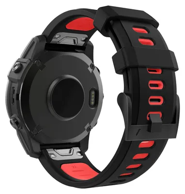Produktbild von MoKo 22mm QuickFit Silikon Armband kompatibel mit Garmin – Schwarz/Rot