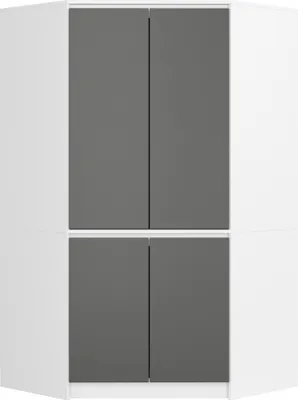 Produktbild von Kleiderschrank Weiß 100 cm 4 Türen Front Grau 6 Regalböden B100xH180xT50 cm