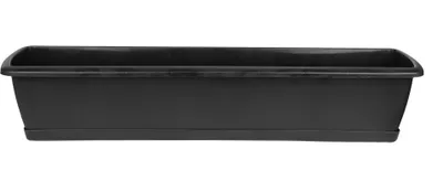 Produktbild von BigDean 3er Set Blumenkasten mit Untersetzer 80 cm lang anthrazit - aus PP-Kunststoff - Balkon Pflanzkasten schmal Balkonkasten