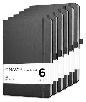 Productafbeelding van Notitieboekje A5, hardcover, met lijntjes, 6 stuks, zwart, 14,8 x 21 cm, 80 bladzijden
