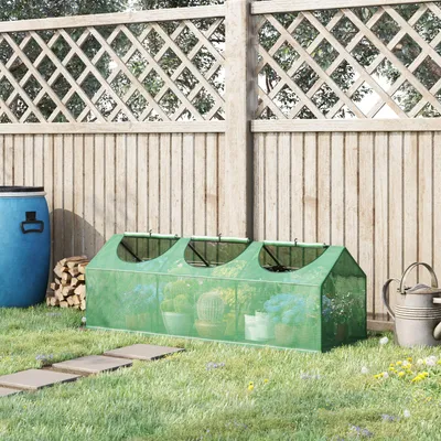 Image de Mini-serre avec fenêtres enroulables, serre à tomates, serre en plastique, vert foncé | 180 x 60 x 60 cm | Film PE résistant aux UV | Acier