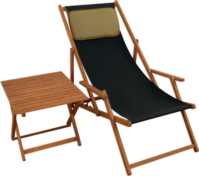 Produktbild von Deckchair schwarz Gartenliege Sonnenliege Strandstuhl Tisch Kissen Buche klappbar 10-305 T KD
