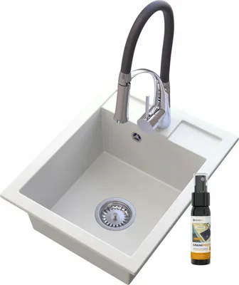 Produktbild von Granitan | Granitspüle - BEST - 1-Becken - mit Armatur - mit Siphon - Weiß - 50 x 40 cm - für Schränke ab 40 cm