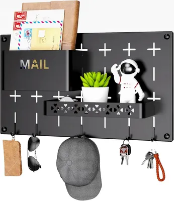 Produktbild von Schlüsselbrett mit Ablage, Schlüsselboard, Schlüsselhalter Wand, Schlüsselbrett Modern, Schlüsselbrett Ohne Bohren, Schlüsselbrett Schwarz
