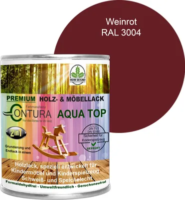 Produktbild von Contura 750ml. Möbellack Lack für Kinderspielzeug Buntlack DIN EN71/3 Buntlack Holzlack - RAL 3004 Weinrot