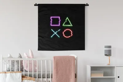 Produktbild von MuchoWow® Wandteppich Wandbehang Spiel - Controller - Neon 90x90 cm Tapisserie Dekoration Wandtuch - Wandaufhänger