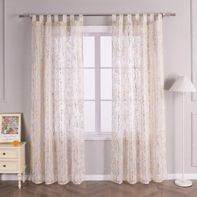 Produktbild von Joyswahl Vorhang mit Schlaufen Voile Gardine mit glänzendem Zweigdruck Transparent Schlafzimmer Wohnzimmer HxB 245x140 cm Gold 1 Stück