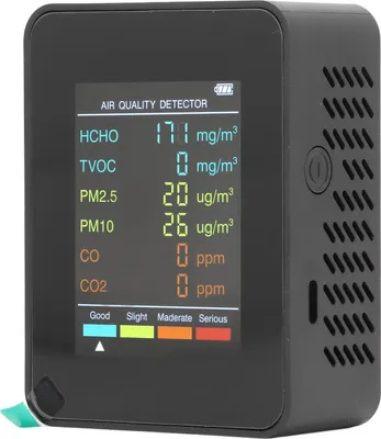 Obrázek produktu pro Monitor kvality ovzduší Přenosný detektor CO2 TVOC HCHO PM2,5 PM10 s alarmem Černý LCD displej s podsvícením