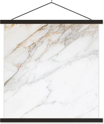 Produktbild von MuchoWow® Textilposter Marmor - Stein - Weiß - Gold - Marmoroptik - Stein - Luxus 120x120 cm mit schwarzem Rahmen - Aufhängungsset
