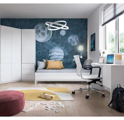 Produktbild von Jugendzimmer Set, 5-teilig, mit 90cm Bett und Eckkleiderschrank in weiß FORTALEZA-129