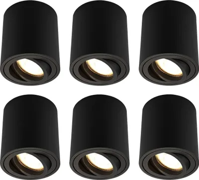 Produktbild von Ledvion 6er Set LED Aufbauspot Schwarz Rund 3W Warmweiss