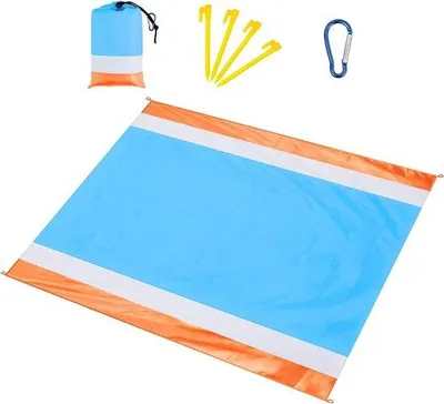 Zdjęcie produktu dla Wodoodporny koc piknikowy 210 x 200 cm, niebiesko-pomarańczowy, lekki