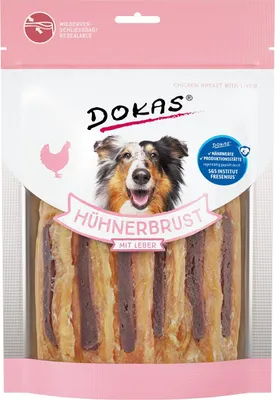 Produktbild von Dokas Hühnerbrust mit Leber, Snacks, Hund, Adult, Huhn, Leber, 220 g